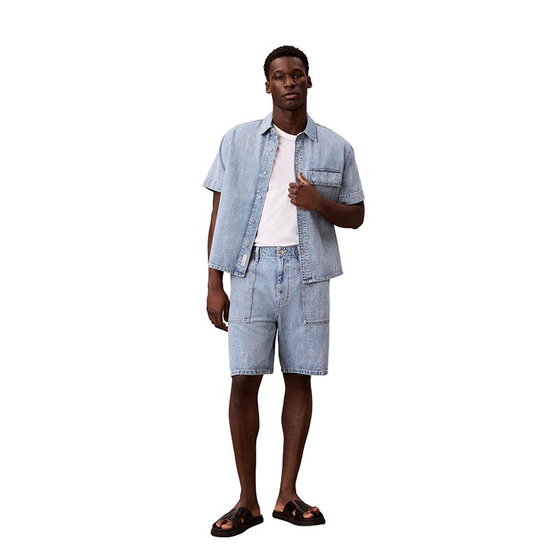 Calvin Klein Linen Blend American Trend Retro Drawstring Waist Light Denim Shorts Men shorts 4RF907G
