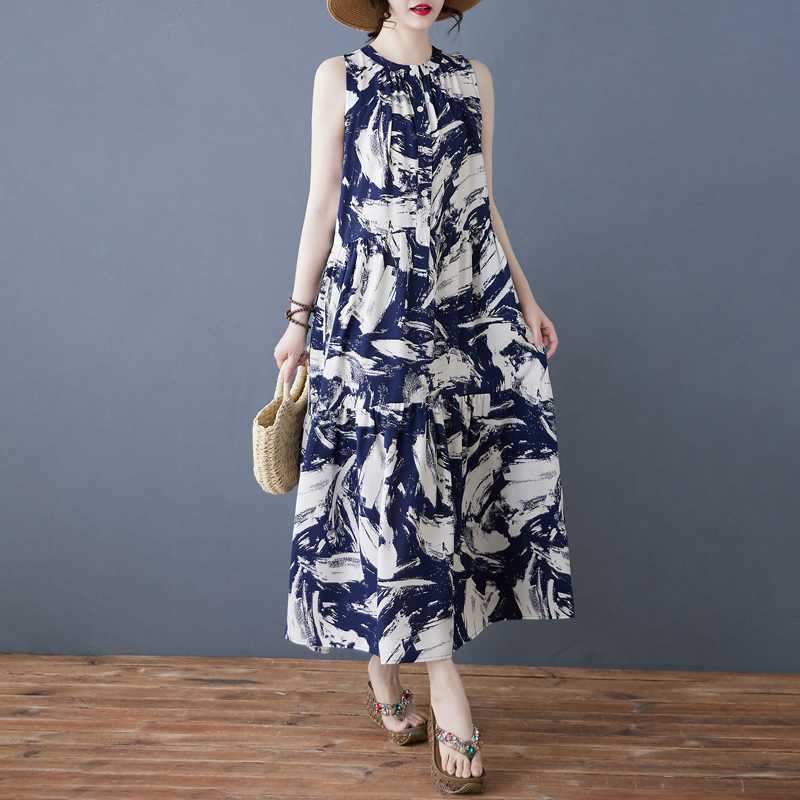 Ladies' Temperament Retro Printed Chiffon Loose Medium Long Dress
