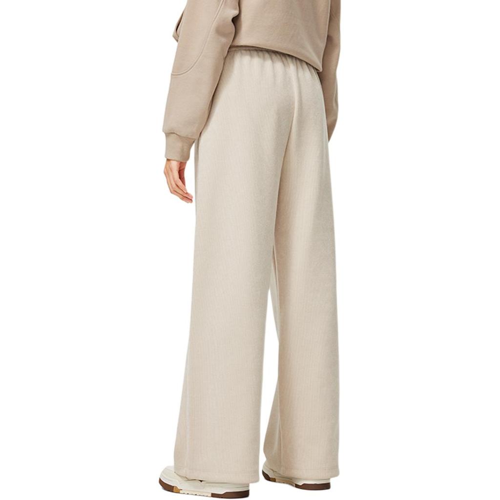 Li-Ning Comfortable Casual Solid Color Simple Loose Straight Leg Knitted Sports Pants Women bottoms Oatmeal-Gray AKLU842-1