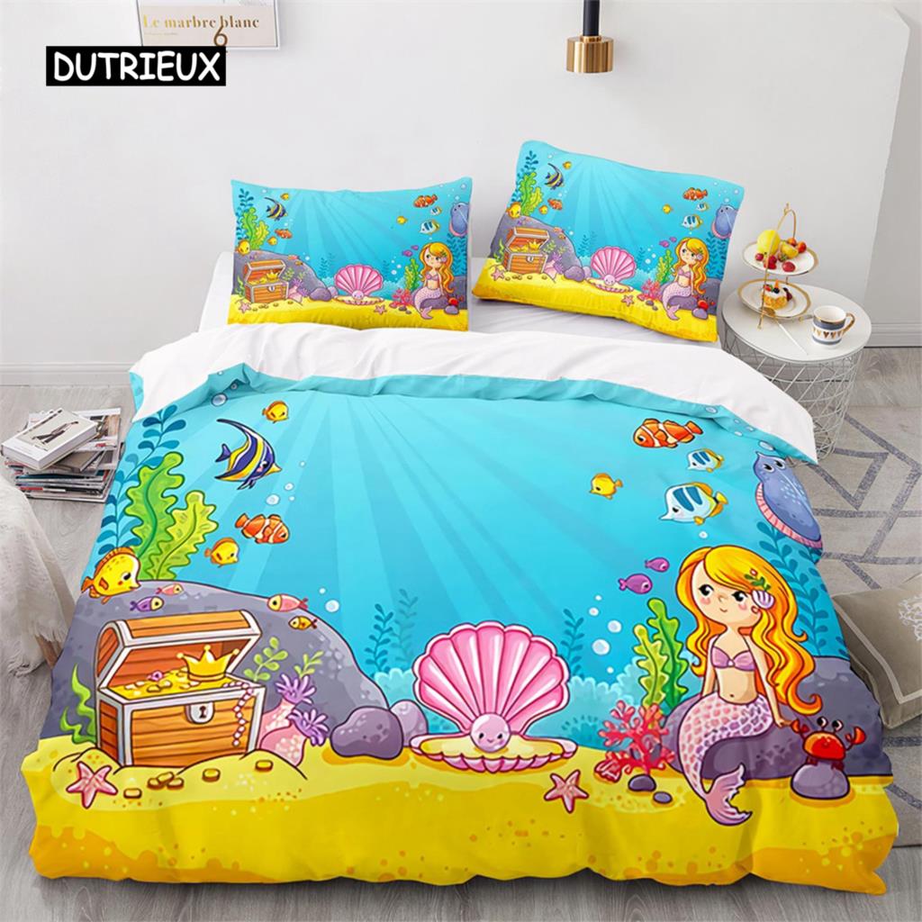 

Duvet Cover Ocean Underwater World Bedding Sets with Goldfish Coral Reef Quilt Cover for Kids Teens Children Bedroom Decoration EU single(135x200cm)