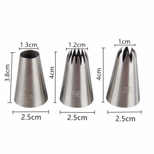 Sada 3 kulatých a květinových cukrářských špiček, nerezová ocel, pro výrobu květin, dortů, zdobení, cupcakes, pečení, DIY pekařské nástroje (Sada 3 Rou
