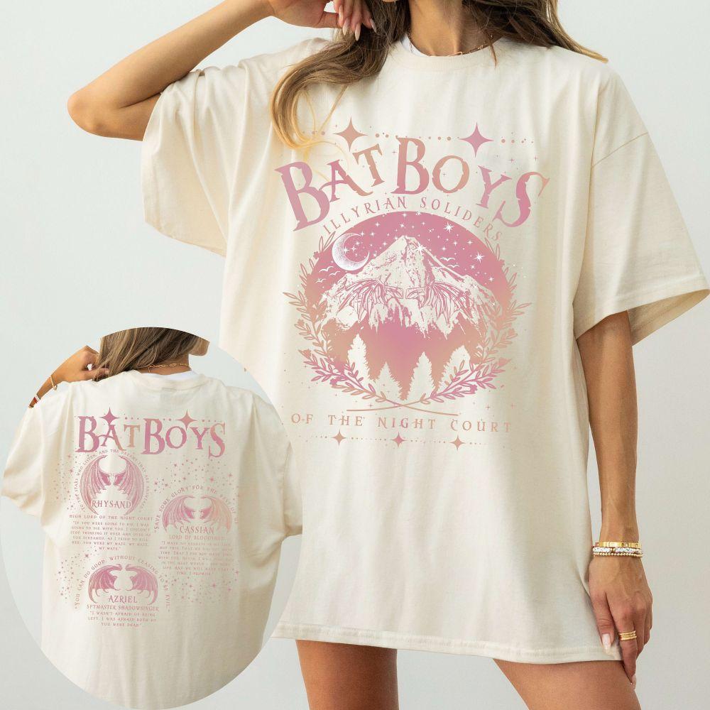 ACOTAR Bat Boys Skjorta Sarah J Maas Bok Pojkvän Nattens Hovi 100% Bomull Lös Retro Skjorta Unisex T-shirt Fantasy Kläder Y2K Topp