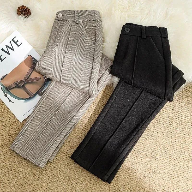 

Women s Wool Dress Pants Casual Jogger Style Office Wide Trousers Woolen Cropped Pants XS абрикосовий