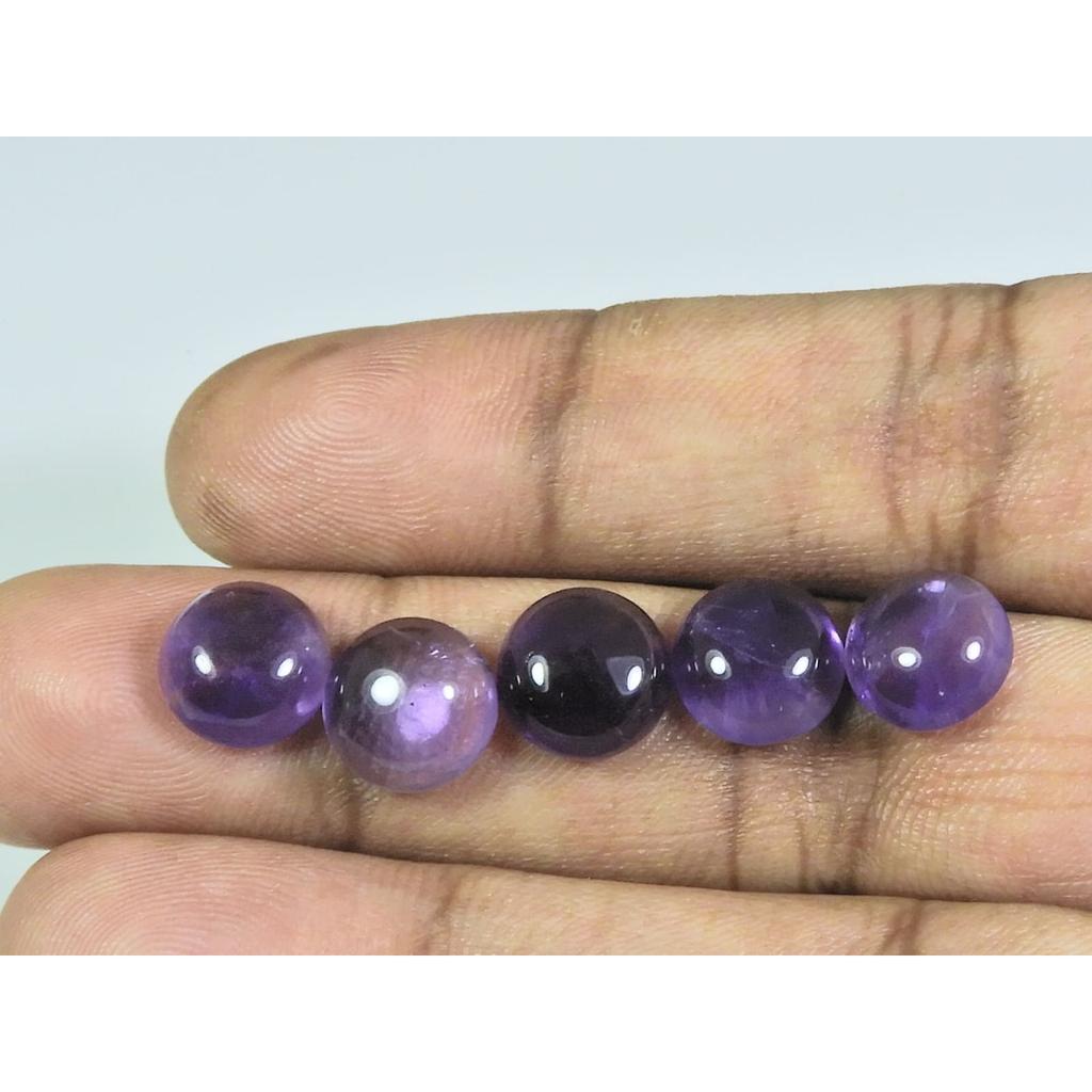 9MM Natural Amethst Ring Size Round Cabochon Loose Gemstone 5Pcs Lot 17Cts. A-453