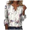 Women's Loose Casual Three-quarter Sleeves V-neck Lace Floral Print T-shirt Top