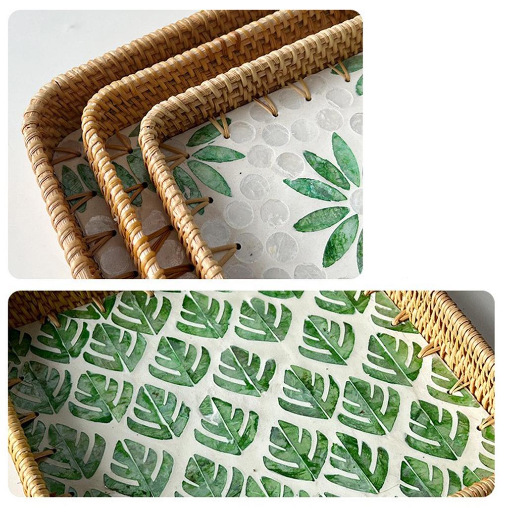 Handmade Rattan Shell Colorful Storage Tray For Living Room Luxury Picnic Snack Dried Fruit Restaurant Serving Platter