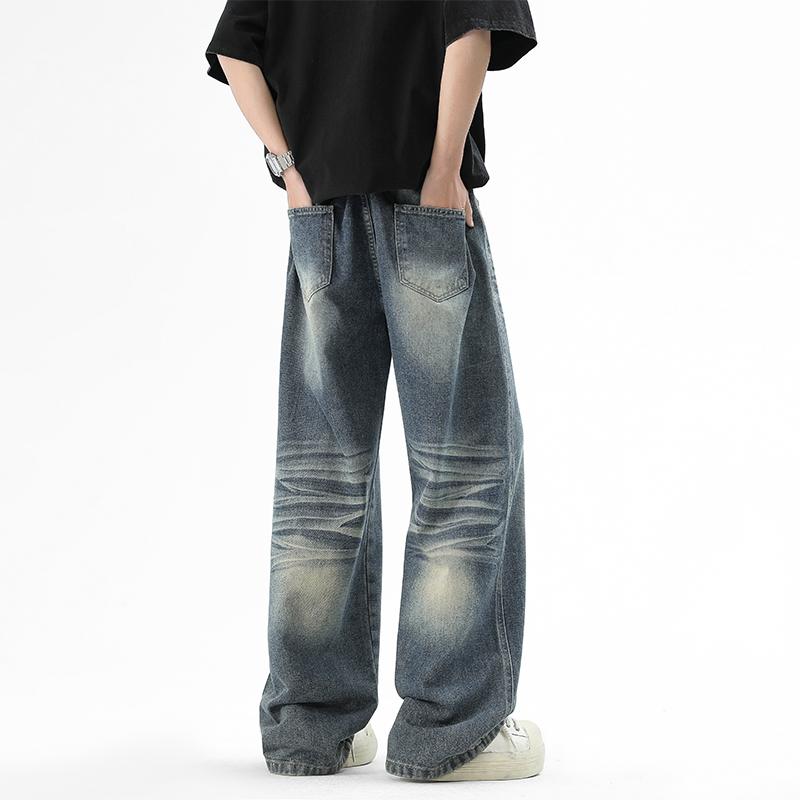 Winter Spring Vintage Wide Leg Denim Pants Men Streetwear Casual Fashion Jeans Trousers