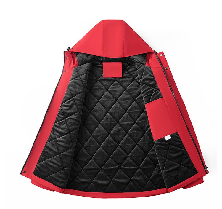 Men's Waterproof Windproof Ski Jacket: Thick Velvet Hooded, Plus Size for Autumn/Winter Mountaineering.