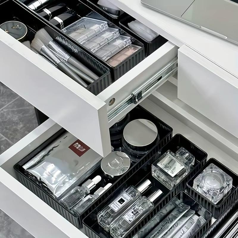 12pcs Multifunct Black Acrylic Transparent Drawer Organizer Set Desktop Storage Box for Makeup Beauty Office Supplies Organizers