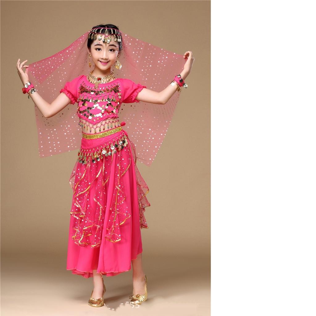 Spring Summer Children's Indian Dance Costumes Dance Costumes Girls Children's Belly Dance Costumes Six-piece Set