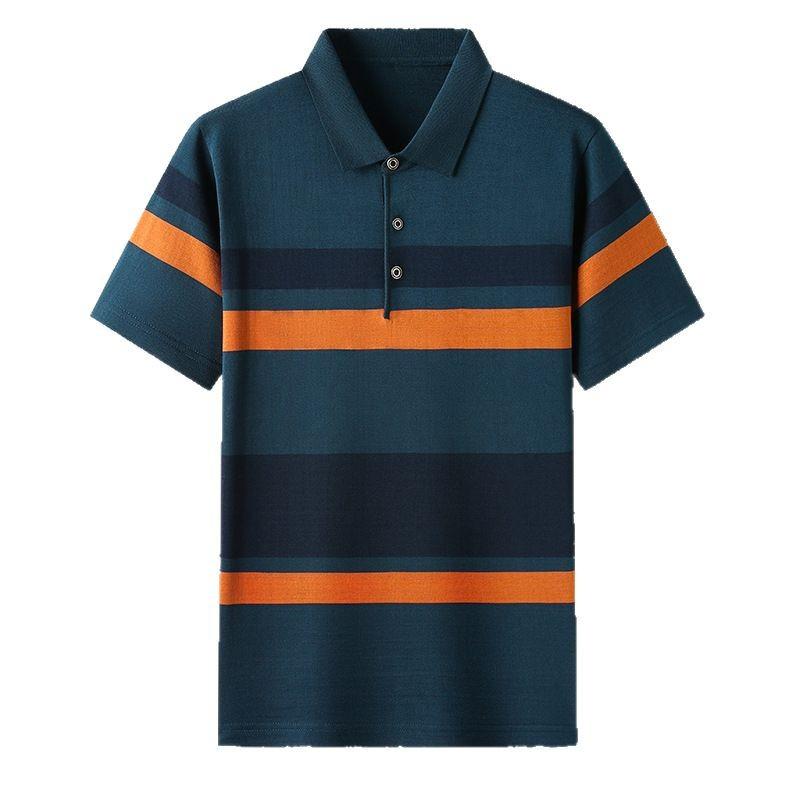 Polo pentru bărbați casual cu fir în dungi cu rever prietenos cu pielea, tricou cu mânecă scurtă, cămașă de bază