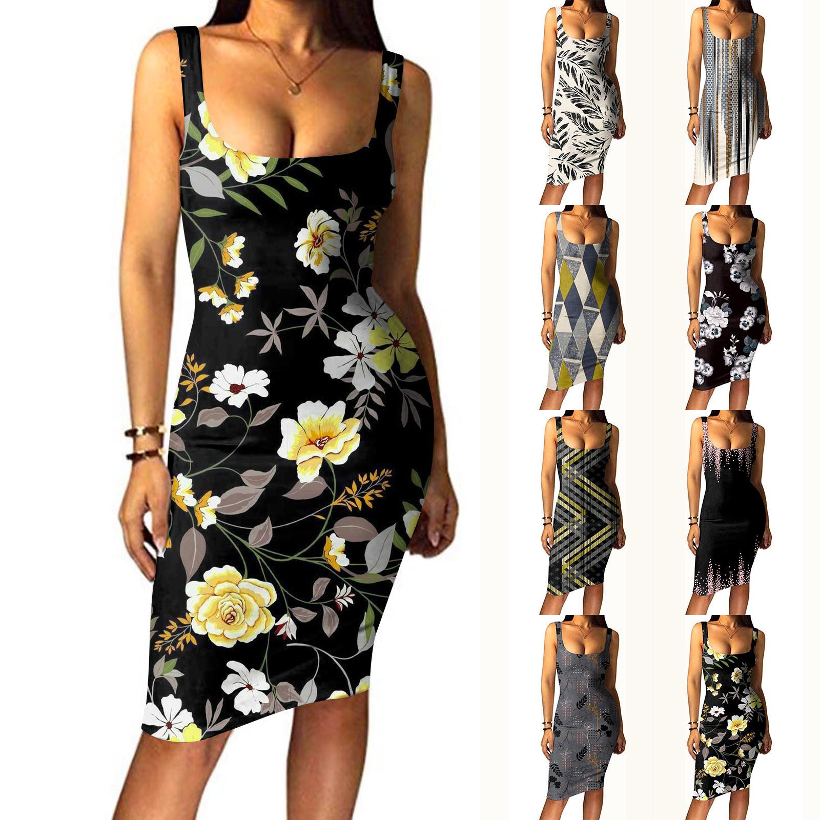 

Модное женское повседневное тонкое платье без рукавов с принтом и пуловером