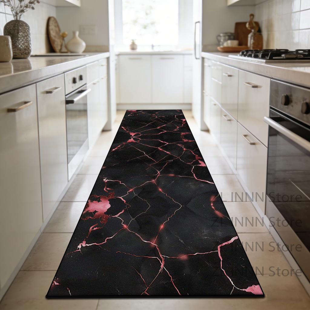 Luxury Marble Style Kitchen Long Carpet Decoration Home Living Room Sofa Area Runner Mat Bedroom Bedside Non-slip Plush Carpet