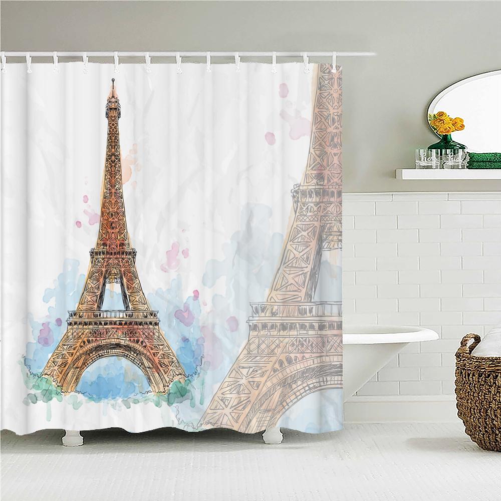 3D Print Paris Tower Bathroom Shower Curtains Waterproof Polyester Fabric With Hooks 240X180Cm Bath Screen Home Decor Curtain