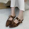 Mode Damen Metall Schnalle Schuhe Ballerinas Pantoletten Damen Hausschuhe Mules Schuhe Mode Leopardenmuster Damen Ballerinas Hausschuhe Große Größe 43