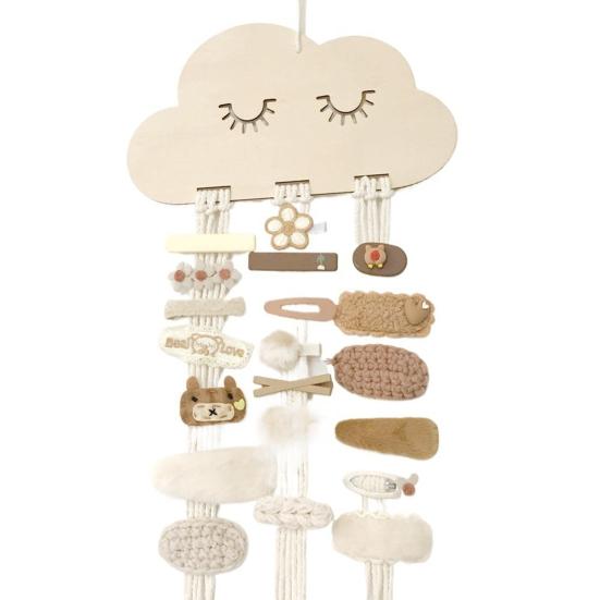 2 Pcs Wooden Cloud Hair Clip Organizer with Princess Headband Accessories, DIY Storage Hanging Pendant for Office Home Desktop Tabletop Organizer