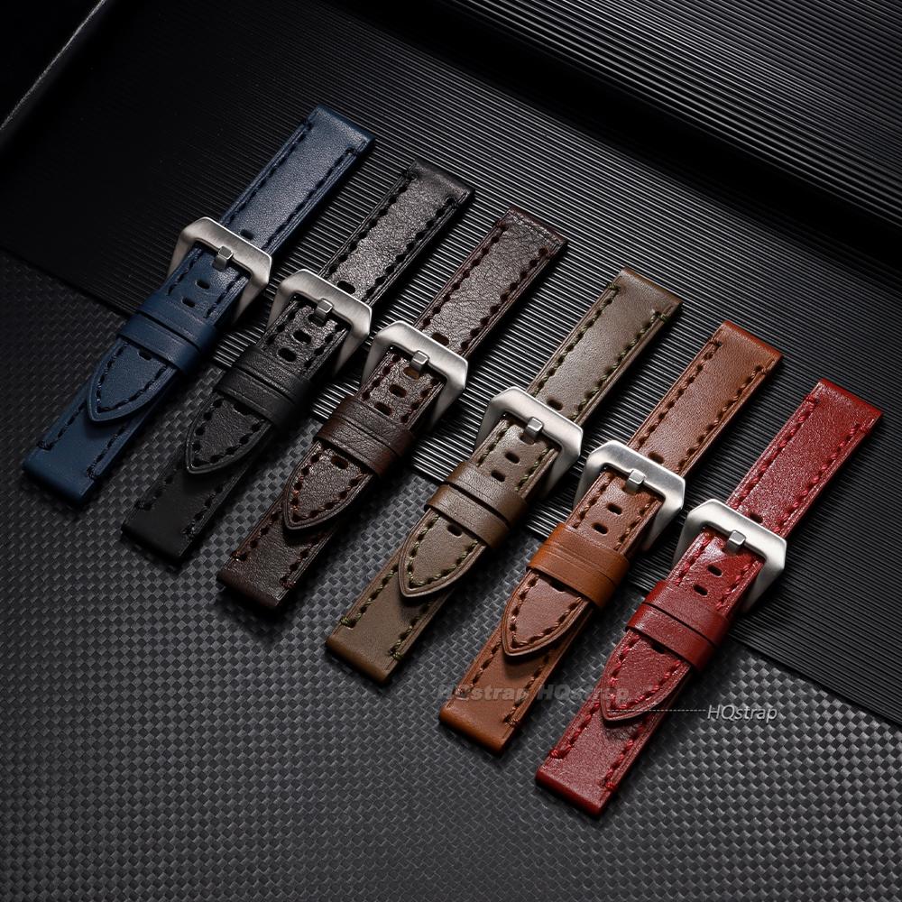 Vintage Brązowy Skórzany Pasek do Zegarka dla Panerai dla Seiko Pasek ze Skóry Bydlęcej Mężczyźni Kobiety Bransoleta do Zegarka 18mm 20mm 22mm 24mm 26mm