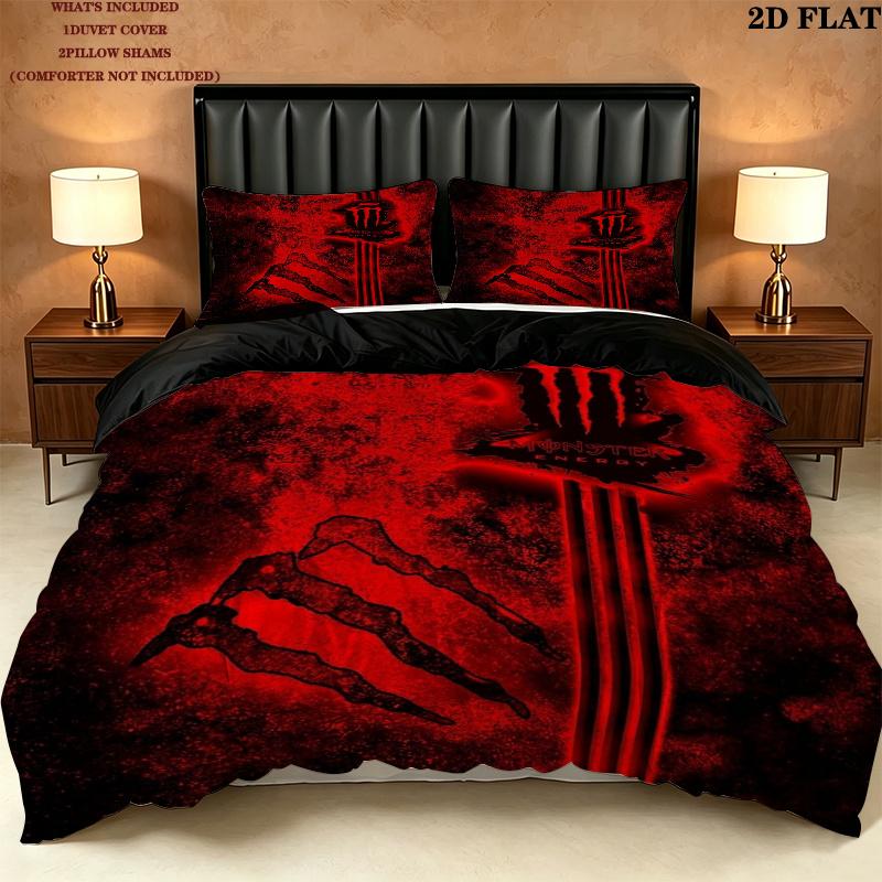 Monster Energy Pattern Bedding uilt Set uilt Cover Pillowcase Home Decoration Birthday Gift (1 * duvet cover + 2 * pillowcase without core)