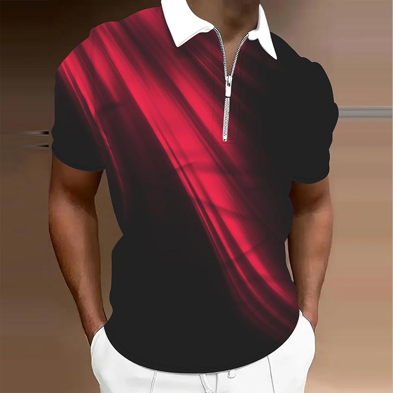 

Мужская рубашка поло повседневная на молнии с коротким рукавом модная повседневная на молнии летняя весенняя рубашка стандартного кроя с 3D-принтом 4XL красный