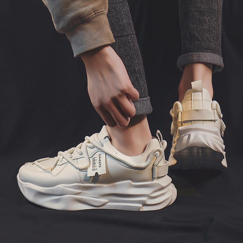 Thick baseplate shoes men's spring new heightening shoes fashion versatile trend low-top shoes men's shoes white shoes