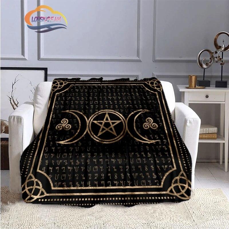 

Фланелева ковдра Pentacle & Moon, Skull Witchy Wicca Pagan Black and White Mystical Gothic Sun Blanked 75x90cm