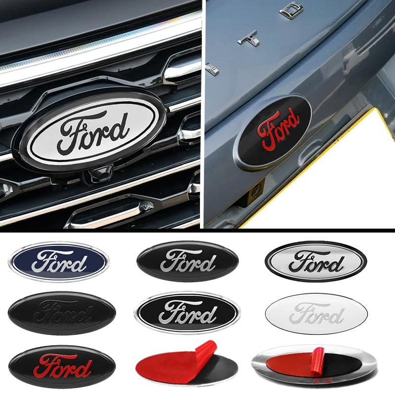 KLYE5 1Pcs Car Front Rear Trunk Logo Cover Stickers For Ford Focus Mondeo MK1 MK2 MK4 MK3 Fiesta ST Line Kugo Transit Auto Accessories