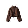 Women's Jacket Short Spring and Autumn Women's Clothing Zipper Drawstring Loose Versatile Stand-up Collar Fluffy Top