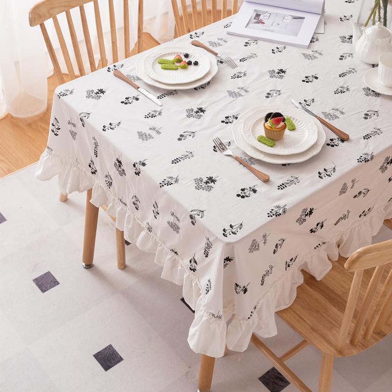 Small Fresh Cotton Black And White Embroidery Flower Ruffle Edge Wrinkle Beautify Fungus Edge Coffee Table Tablecloth Dining Table Cloth