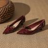 Absatzschuhe für Damen Neue flache Öffnung Kleiner Absatz Einzelne Schuhe Damen Spitz zulaufende Spitze Lackleder Schleife Damenschuhe
