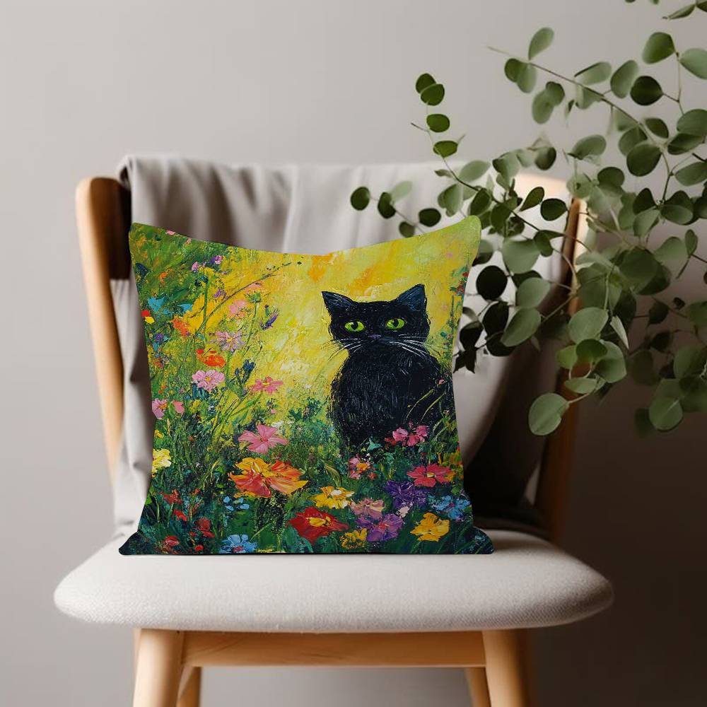 Black Cat Art Van Gogh Pillow Anime Pillow Sofa Bed Head Pillow Cover Cushion Cover Fashion