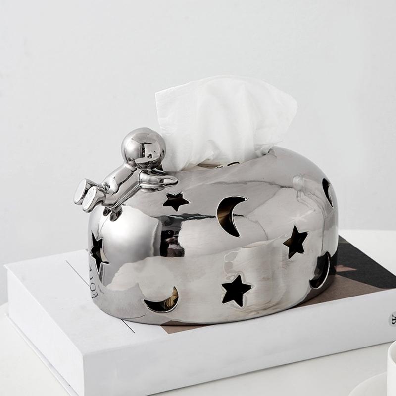Elegant Silver Electroplated Sturdy Resin Tissue Holder Enhancing Living Room or Office Ambiances Decoration Use