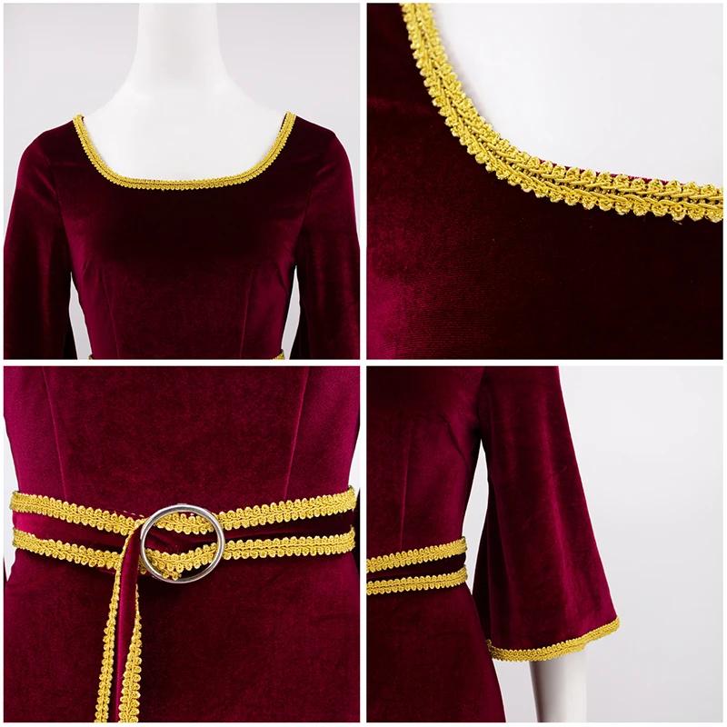 Cosplay Anime Rapunzel Mother Gothel Burgundy Dress Palace Vintage Long Skirt Belt Costume Halloween Carnival Adult Costume