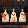 Iluminação Ambiente de Varanda Pátio Halloween Fantasma Vela Sem Chama Fofa Segurando Letra BOO Velinha LED Luz Boo Decoração Operada por Bateria Piscante