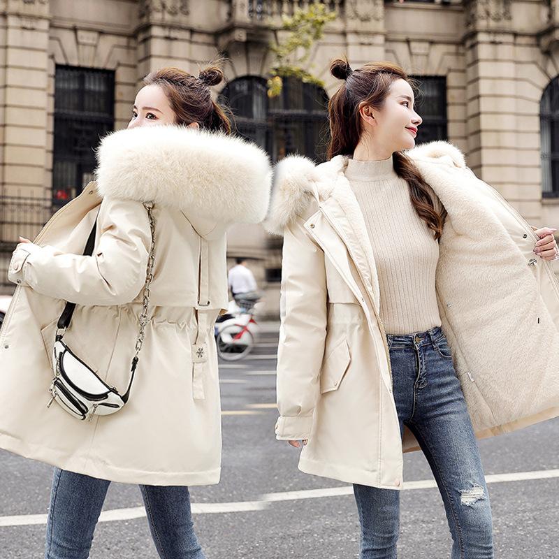 Pie overcomes the tide of medium and long velvet and thickened cotton-padded clothes for women's winter new warm loose coats and cotton-padded jackets
