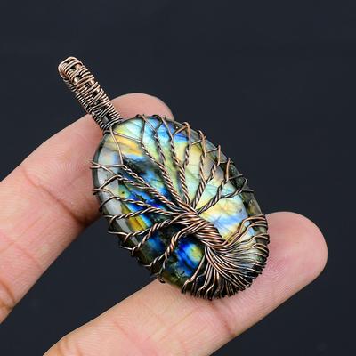 Tree Of Life Labradorite Gemstone Pure Copper Wire Wrapped Handmade Pendant Jewelry