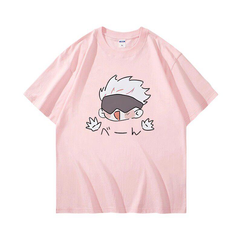 Jujutsu Battle Anime Peripheral Gojo Wu Pure Cotton Cartoon Printed Unisexs and Unisexs Clothing Summer New Short Sleeves