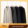 Women's Loose Fit Half-Zip Stand Collar Hoodie - Long Sleeve Solid Color Outerwear for Spring and Autumn