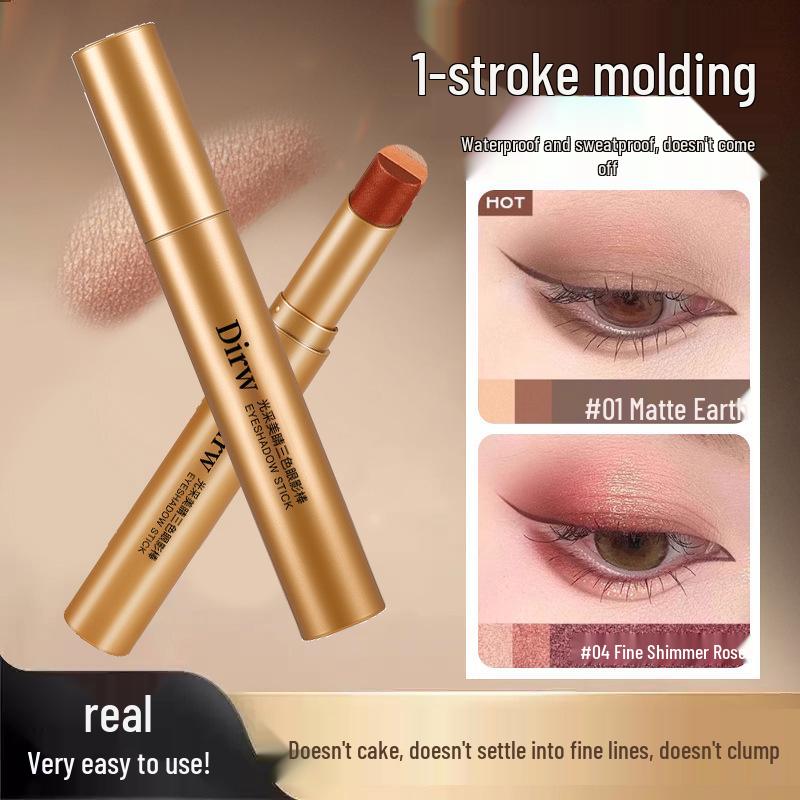 Dirw Radiance 3-Color Waterproof Eyeshadow Stick - Long-Lasting, Smudge-Proof, Earth Tones, Pearlescent Matte