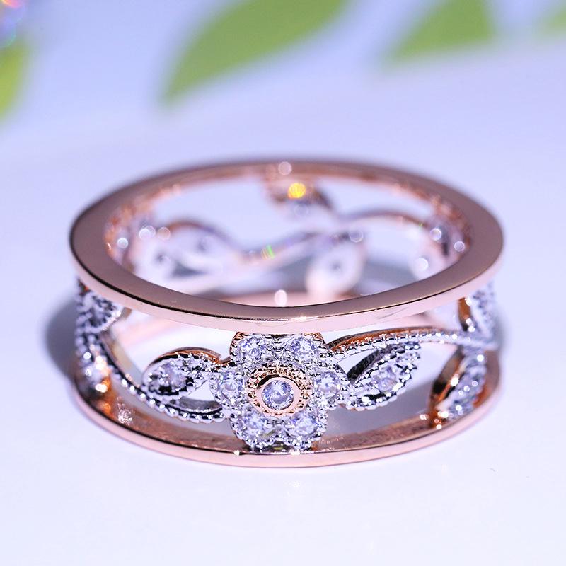 Flower Women Vine Leaves Finger Ring Micro Inlaid Aaa Zircon Stone Double Layer Two Tone Rings Bridal Wedding Occasion Rings Fashionable Fashionable