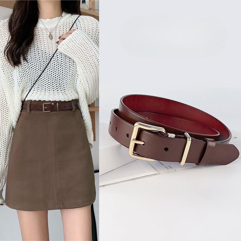 Retro Genuine Leather Women's Belt Cowhide with Casual Pants Denim Skirt Decoration Women's Belt Versatile Women