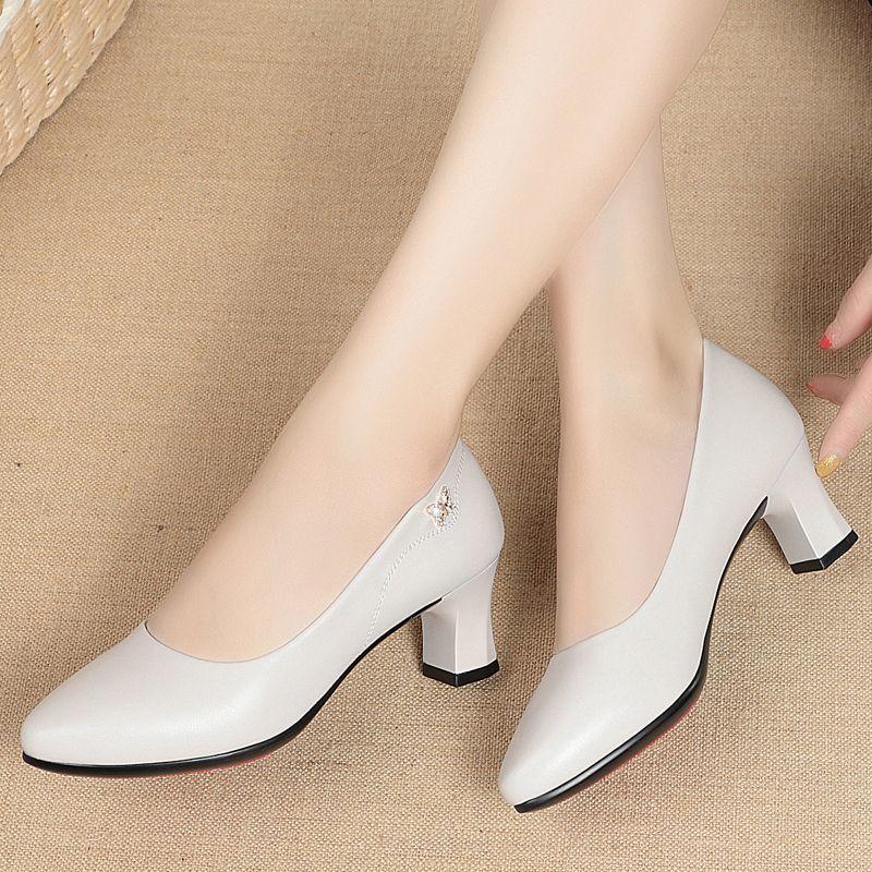 Fashion High Heels Wedding Shoes Women 2025 New Women Shoes Beige Genuine Leather Pointed Toe Professional Fashion Single Shoes Women