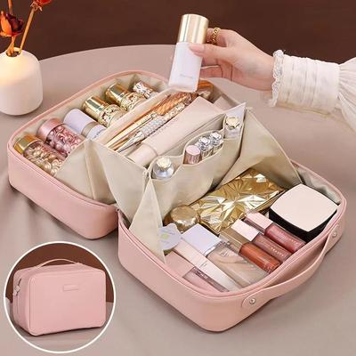 PU Flame Makeup Bag, Beauty Makeup Storage Bag, Double Zipper Makeup Brush Bag, Business Travel Toiletries Sorting Bag