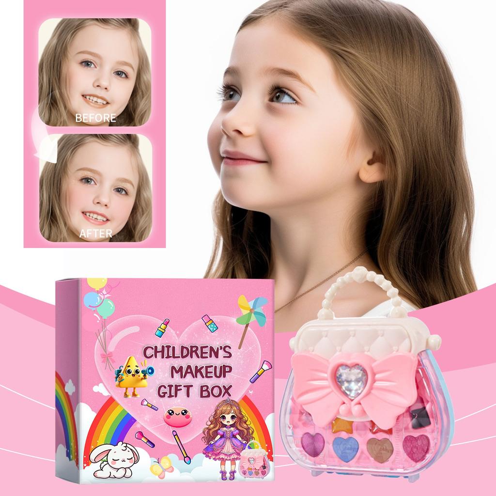 Dětská omyvatelná make-upová sada pro dívky, skutečná make-upová sada Batolecí make-upová sada s taštičkou na make-up, sada dětských hraček na líčení Vánoční narozeninový dárek