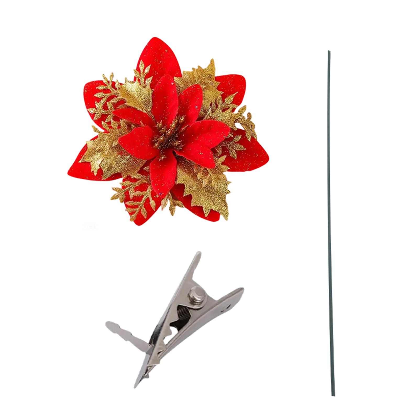 

Glitter Poinsettia 5.5 Inch Artificial Flower Christmas Clip Stem Christmas Tree Ornaments For Wedding Party Wreath Decoration S киноварь