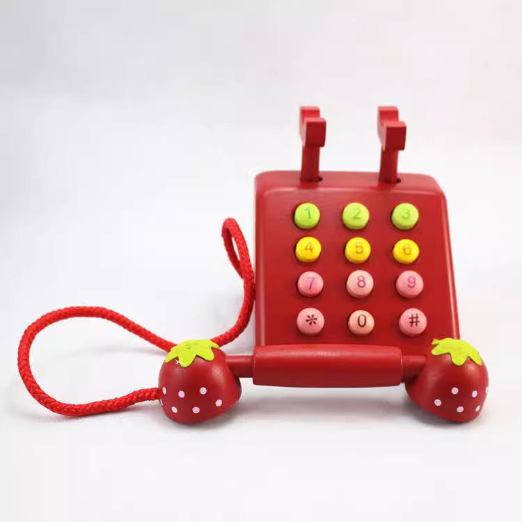 Strawberry Pink Wooden Toy Telephone for Kids - Pretend Play Gift