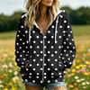 Women's Polka Dot Print Long Sleeve Hooded Jacket with Pockets and Casual