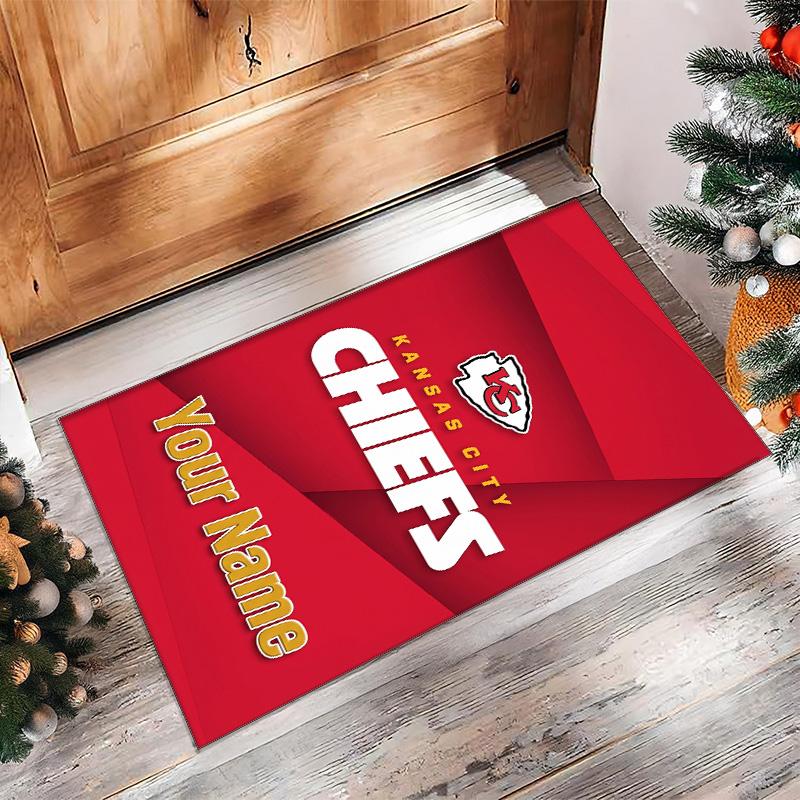 Kansas City Chiefs Crystal Velvet Rug, Custom Name Text Personalized Non‑Slip Floor Mat for Home Decor Gift