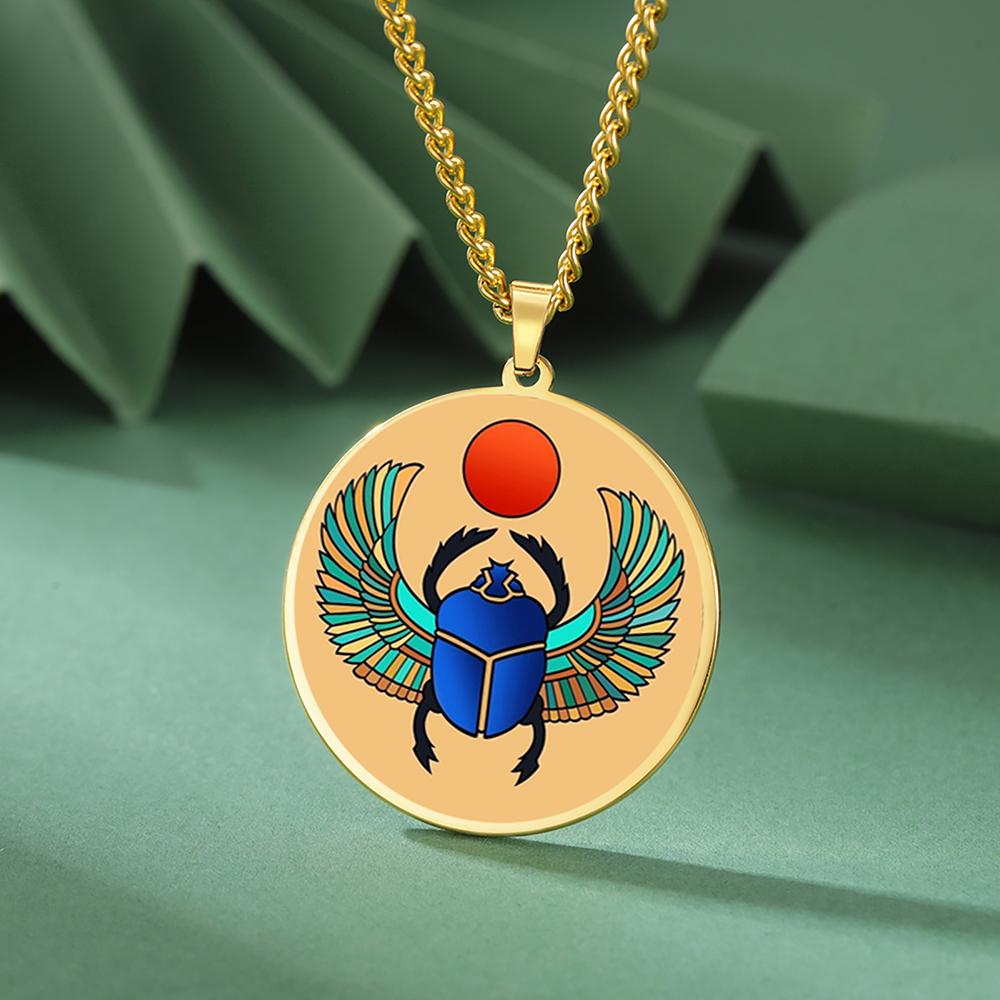 Dawapara Egyptian Scarab Beetle Pendant Necklace Ancient Egypt Jewelry Protection and Blessing Amulet Stainless Steel Necklace