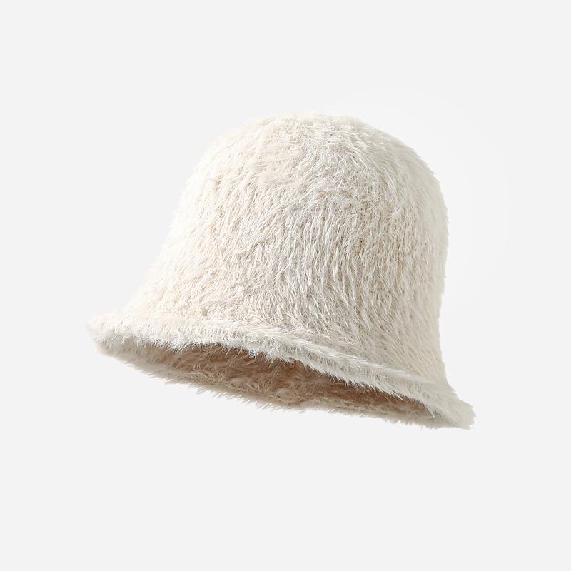 Autumn and Winter New Hat Women's Bucket Hat Solid Color Versatile Plush Warm Bucket Hat Tide