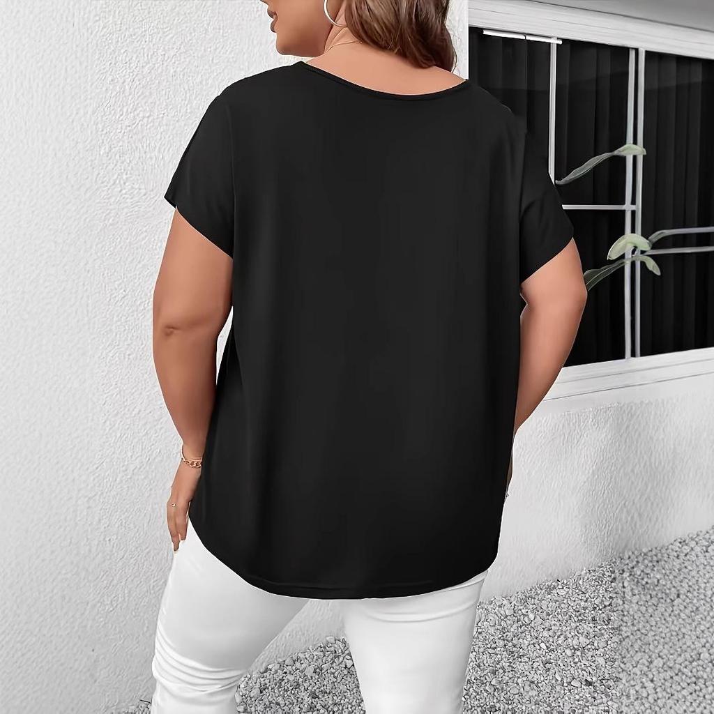 2026 Plus Size V-Neck Criss-Cross Strap Short-Sleeved Women's T-Shirt